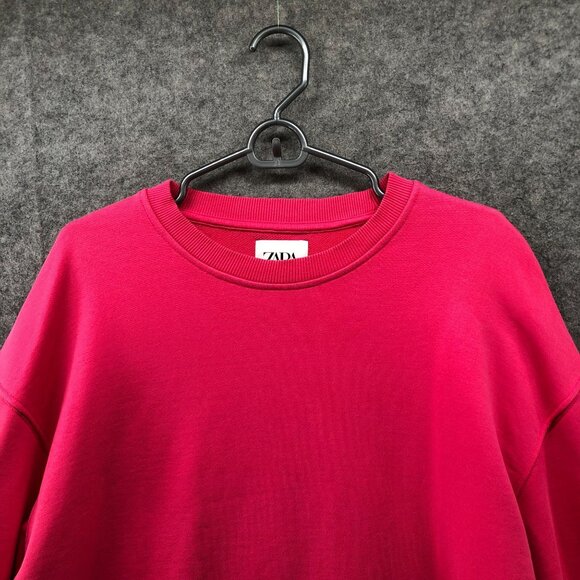 Zara Oversized Sweatshirt Womens M Pink Crewneck Pullover Sport Sweatshirt - Picture 3 of 10